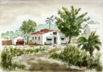 watercolor painting of small building